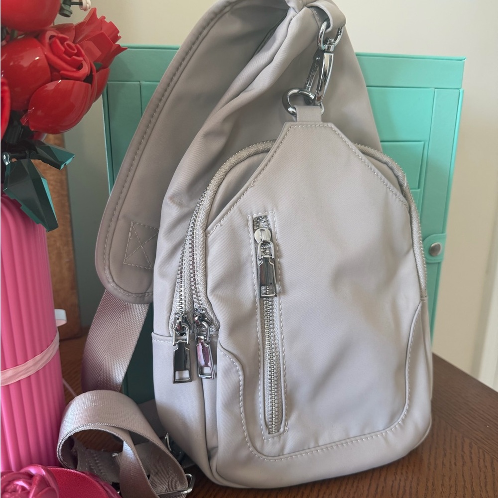 Sasha + Sofi Nylon Sling Backpack Crossbody Bag Silver Hardware